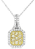 .64CT WHITE & FANCY YELLOW DIAMOND 14K WHITE GOLD 3D CLUSTER SQUARE HALO PENDANT