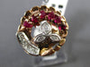 ANTIQUE LARGE .50CT DIAMOND & AAA RUBY 14K WHITE & ROSE GOLD FLOWER RING #25642