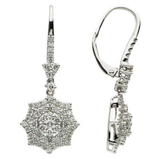 ESTATE 1.39CT DIAMOND 18KT WHITE GOLD 3D FLOWER SNOWFLAKE STAR HANGING EARRINGS