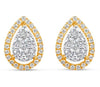 ESTATE .89CT DIAMOND 18KT WHITE & YELLOW GOLD 3D CLUSTER TEAR DROP STUD EARRINGS