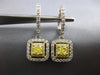 ESTATE 1.71CT WHITE & FANCY YELLOW DIAMOND 18KT 2 TONE GOLD DOUBLE HALO EARRINGS