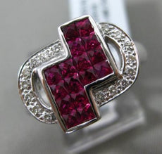 ESTATE WIDE 1.86CT DIAMOND & EXTRA FACET RUBY 18KT WHITE GOLD 3D TWIN TOWER RING