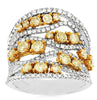 ESTATE WIDE 6.30CT WHITE & FANCY YELLOW DIAMOND 14KT WHITE GOLD CRISS CROSS RING