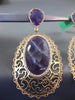 ESTATE LARGE 2.70CT DIAMOND AMETHYST 18K WHITE & ROSE GOLD HALO CLIP ON EARRINGS