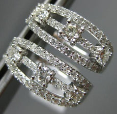ESTATE WIDE 1.0CT DIAMOND 14K WHITE GOLD 3D 3 STONE OVAL HUGGIE HANGING EARRINGS