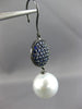 EXTRA LARGE 3.6CT AAA SAPPHIRE & SOUTH SEA PEARL 18K BLACK GOLD HANGING EARRINGS