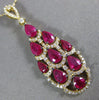 ESTATE 3.78CT DIAMOND & AAA RUBY 14KT YELLOW GOLD 3D TEAR DROP JOURNEY PENDANT