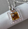 ESTATE LARGE .16CT DIAMOND & CITRINE 14K WHITE GOLD HALO SQUARE FLOATING PENDANT