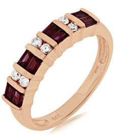 .76CT DIAMOND & AAA RUBY 14K ROSE GOLD ROUND & BAGUETTE WEDDING ANNIVERSARY RING