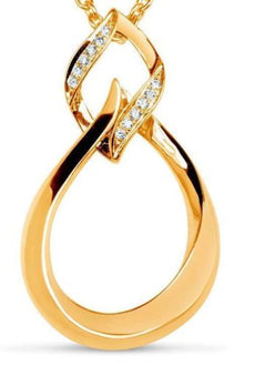 ESTATE .07CT DIAMOND 18KT YELLOW GOLD 3D TEAR DROP LOVE KNOT FLOATING PENDANT