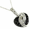 .37CT WHITE & BLACK DIAMOND 14KT WHITE GOLD 3D DOUBLE HEART LOVE KNOT PENDANT