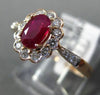 ESTATE .87CT DIAMOND & AAA OVAL RUBY 14KT ROSE GOLD 3D FLOWER CLASSIC LOVE RING