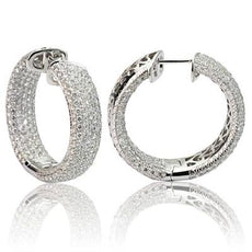 ESTATE WIDE 6.58CT DIAMOND 18KT WHITE GOLD 3D MULTI ROW INSIDE OUT HOOP EARRINGS