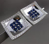 ESTATE LARGE 3.50CTW DIAMOND & AAA SAPPHIRE 18KT WHITE GOLD 3D SQUARE EARRINGS