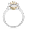 ESTATE .93CT WHITE & FANCY YELLOW DIAMOND 14K 2 TONE GOLD OVAL CLUSTER LOVE RING
