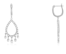 ESTATE 1.22CT DIAMOND 14KT WHITE GOLD 3D TEAR DROP CHANDELIER HANGING EARRINGS