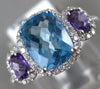 ESTATE 2.13CT ROUND DIAMOND & AAA AMETHYST & BLUE TOPAZ 14K WHITE GOLD HALO RING