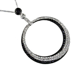 .80CT WHITE & BLACK DIAMOND 14K WHITE GOLD MULTI ROW CIRCLE OF LIFE PAVE PENDANT