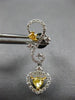ESTATE 1.57CT WHITE & FANCY YELLOW DIAMOND 18KT TWO TONE GOLD 3D HEART EARRINGS