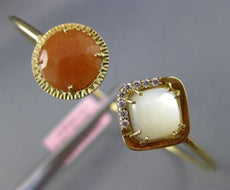 ESTATE .10CT DIAMOND QUARTZ & MOON STONE 14KT YELLOW GOLD SQUARE BANGLE BRACELET