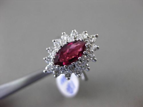 ESTATE LARGE 2.16CT DIAMOND & AAA RUBY 18KT WHITE GOLD ELONGATED ENGAGEMENT RING