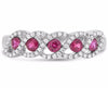 ESTATE .59CT DIAMOND & AAA RUBY 14KT WHITE GOLD 3D LEAF ETOILE ANNIVERSARY RING
