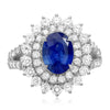 ESTATE LARGE 3.46CT DIAMOND & AAA SAPPHIRE 18KT WHITE GOLD 3D OVAL COCKTAIL RING