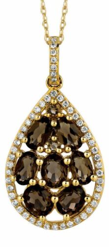 2.05CT DIAMOND & AAA SMOKY TOPAZ 14KT YELLOW GOLD ROUND & OVAL TEAR DROP PENDANT