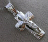 ESTATE 14KT WHITE GOLD HANDCRAFTED HAND ETCHED FLOATING CROSS PENDANT #24881