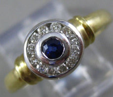 ESTATE .20CT DIAMOND & AAA SAPPHIRE 14KT TWO TONE GOLD 3D HALO BEZEL RING #26337