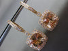 ESTATE LARGE 4.68CT DIAMOND & AAA MORGANITE 14K YELLOW GOLD SQUARE HALO EARRINGS
