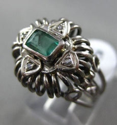 ANTIQUE .54CT DIAMOND & AAA EMERALD 14KT WHITE GOLD 3D HEART SHAPE FILIGREE RING