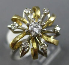 ANTIQUE WIDE .36CT DIAMOND 14KT WHITE & YELLOW GOLD SOLITAIRE ETOLIE FLOWER RING