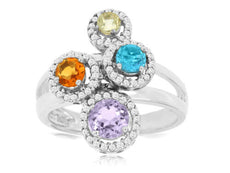 1.53CT DIAMOND & AAA MULTI GEM 14KT WHITE GOLD 3D ROUND CIRCLE OF LIFE FUN RING