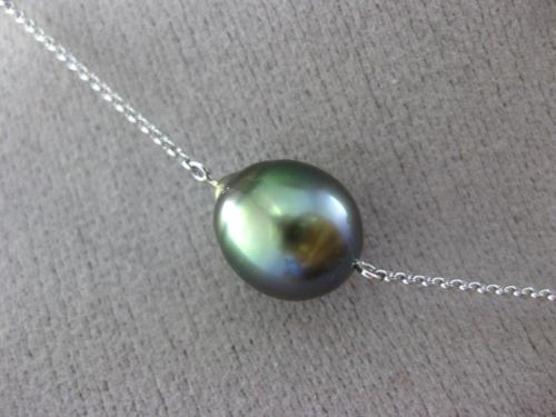 ESTATE .14CT DIAMOND 14K WHITE GOLD FILIGREE TAHITIAN PEARL BY THE YARD NECKLACE