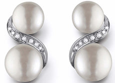 0.06CT DIAMOND & AAA SOUTH SEA PEARL 18KT WHITE GOLD CLASSIC FUN HANGING EARRINGS