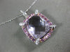 7.54CT DIAMOND AAA PINK TOPAZ & AMETHYST 14K WHITE GOLD RECTANGULAR HALO PENDANT