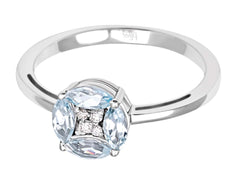 0.03CT DIAMOND & AAA BLUE TOPAZ 18KT WHITE GOLD MARQUISE & ROUND FLOWER LOVE RING