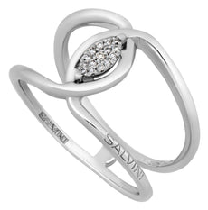0.05CT DIAMOND 18K WHITE GOLD CLASSIC ROUND CLUSTER MARQUISE SHAPE LOVE KNOT RING
