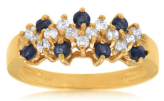.63CT DIAMOND & AAA SAPPHIRE 14KT YELLOW GOLD 3D MULTI ROW FUN ANNIVERSARY RING