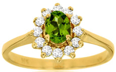 .75CT DIAMOND & AAA PERIDOT 14K YELLOW GOLD OVAL & ROUND CLASSIC FLOWER FUN RING