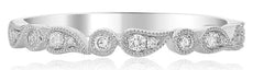 ESTATE .13CT DIAMOND 14K WHITE GOLD LEAF FILIGREE SEMI ETERNITY ANNIVERSARY RING