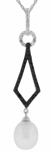 .37CT WHITE & BLACK DIAMOND & AAA SOUTH SEA PEARL 14K WHITE GOLD 3D DROP PENDANT