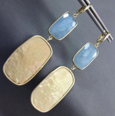 ESTATE LARGE 14KT YELLOW GOLD 3D AAA BLUE CHELCEDONY HAMMERED HANGING EARRINGS