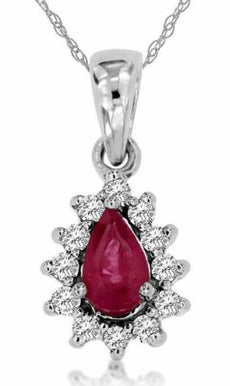 .38CT DIAMOND & AAA RUBY 14KT WHITE GOLD PEAR SHAPE & ROUND HALO CLASSIC PENDANT