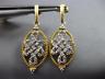 ESTATE .11CT DIAMOND 14K 2 TONE GOLD FILIGREE FLOWER LOVE KNOT HANGING EARRINGS
