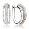ESTATE 1.28CT DIAMOND 18KT WHITE GOLD 3D ROUND PAVE MULTI ROW SEMI HOOP EARRINGS
