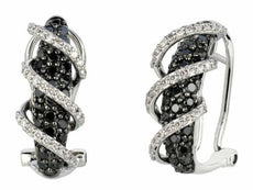 1.09CT WHITE & BLACK DIAMOND 14KT WHITE GOLD MULTI ROW CLIP ON HANGING EARRINGS