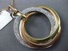 LARGE .85CT DIAMOND 14KT TRI COLOR GOLD 3D CIRCLE OF LIFE INTERTWINING PENDANT