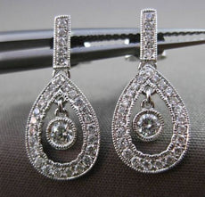 ESTATE .38CTW DIAMOND 14KT WHITE GOLD 3D TEAR DROP SOLITAIRE FLOATING EARRINGS